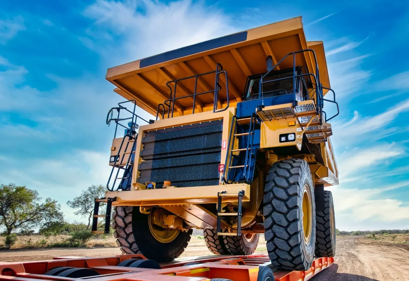 Heavy mining equipment positioned for specialist transport